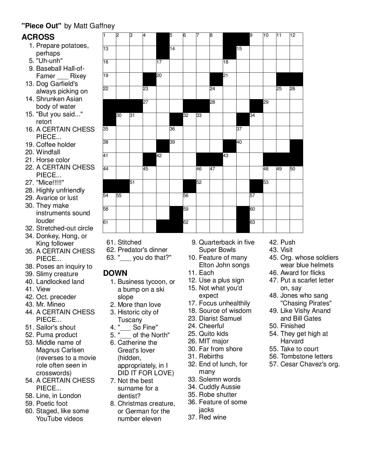 Sunday Crossword Puzzle Printable