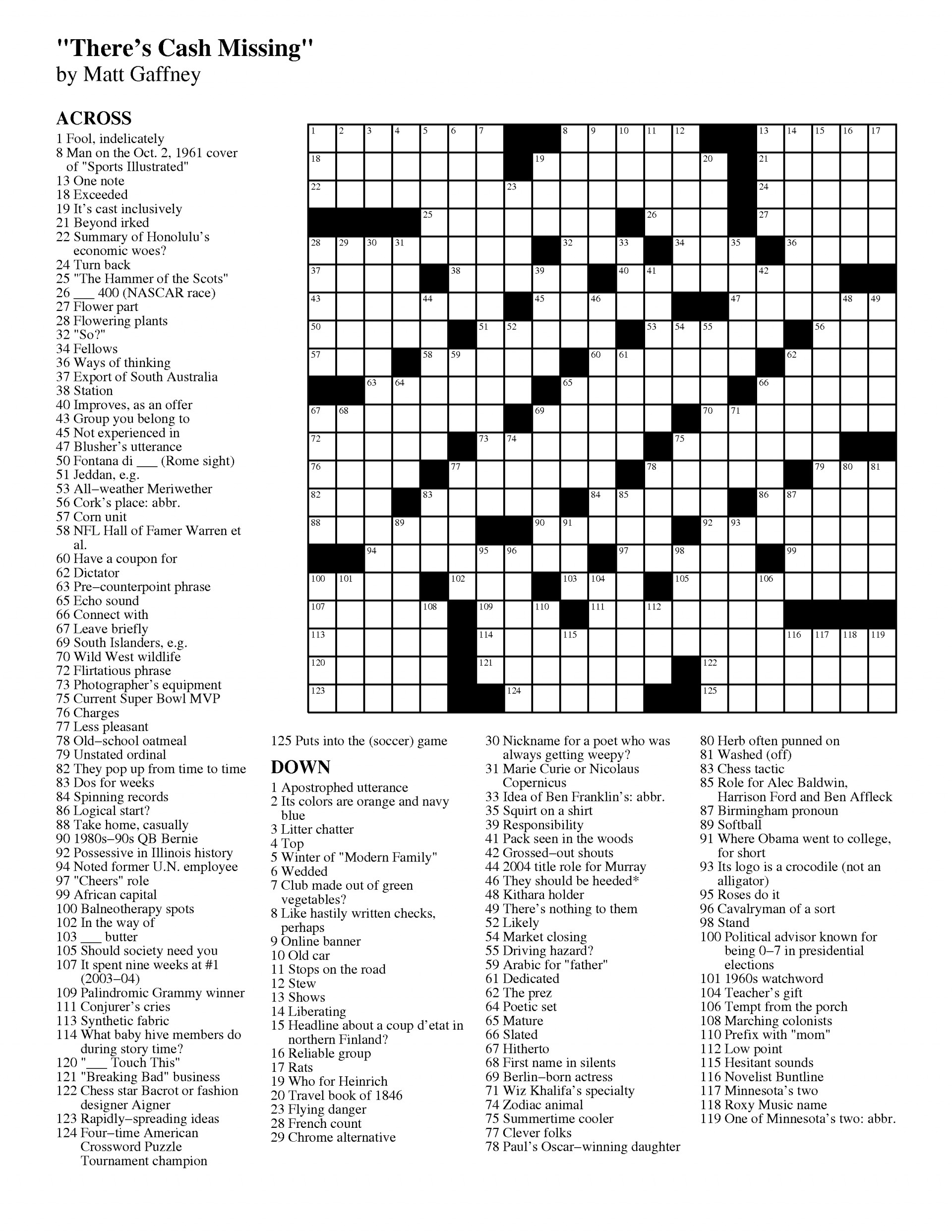 Merl Reagle's Sunday Crossword Free Printable Free Printable