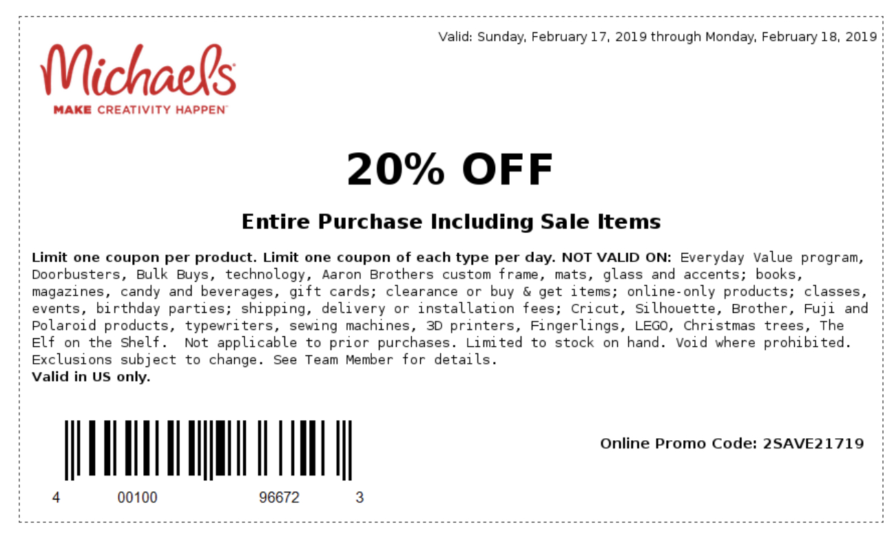 Michaels Coupons In Store (Printable Coupons) - 2019 - Free Printable Michaels Coupons