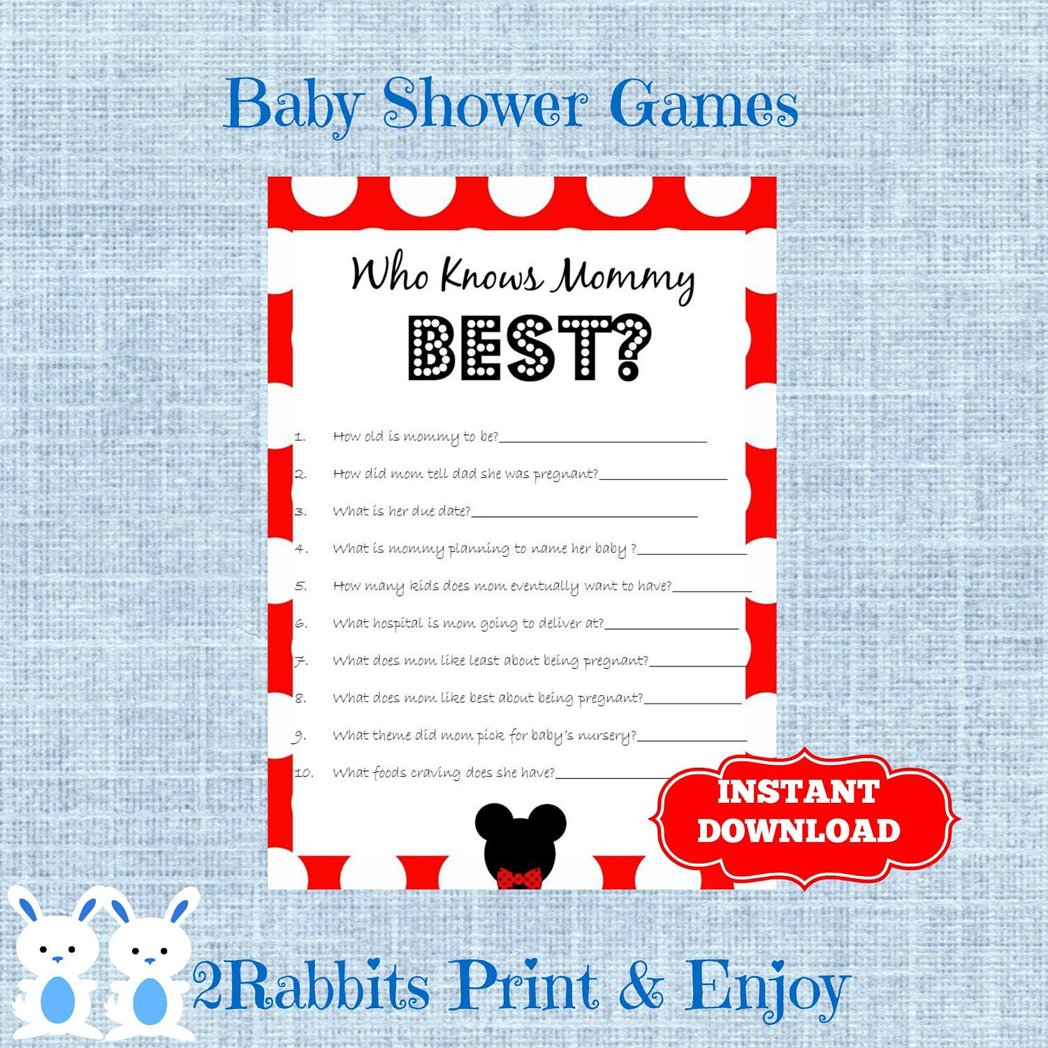 Mickey Mouse Baby Shower Game Who Knows Mommy Best Disney | Etsy - Free Printable Mickey Mouse Baby Shower Games