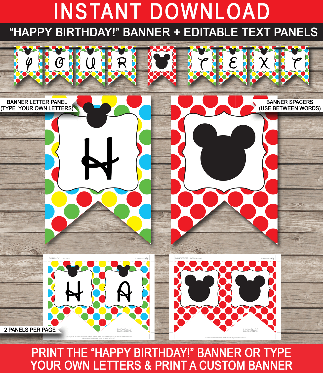Mickey Mouse Party Banner Template | Birthday Banner | Editable - Free Printable Mickey Mouse Birthday Banner