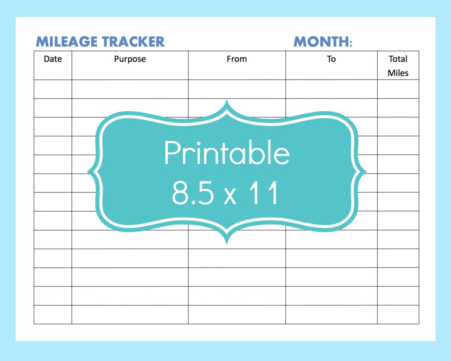 Mileage Tracker Form Printable, Printable Mileage Tracker, Mileage - Free Printable Mileage Log