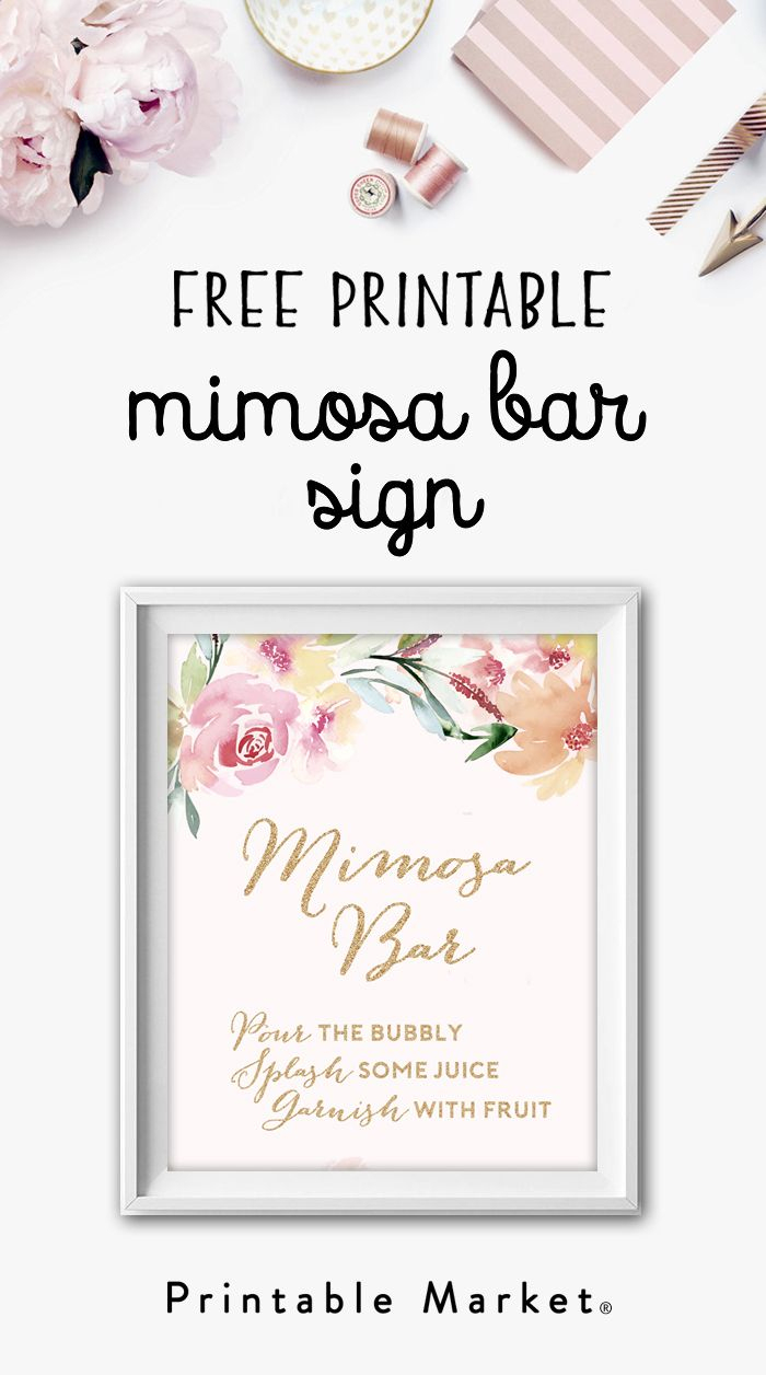 Mimosa Bar Free Watercolor Flowers Printable | Bach Party - Free Printable Bachelorette Signs