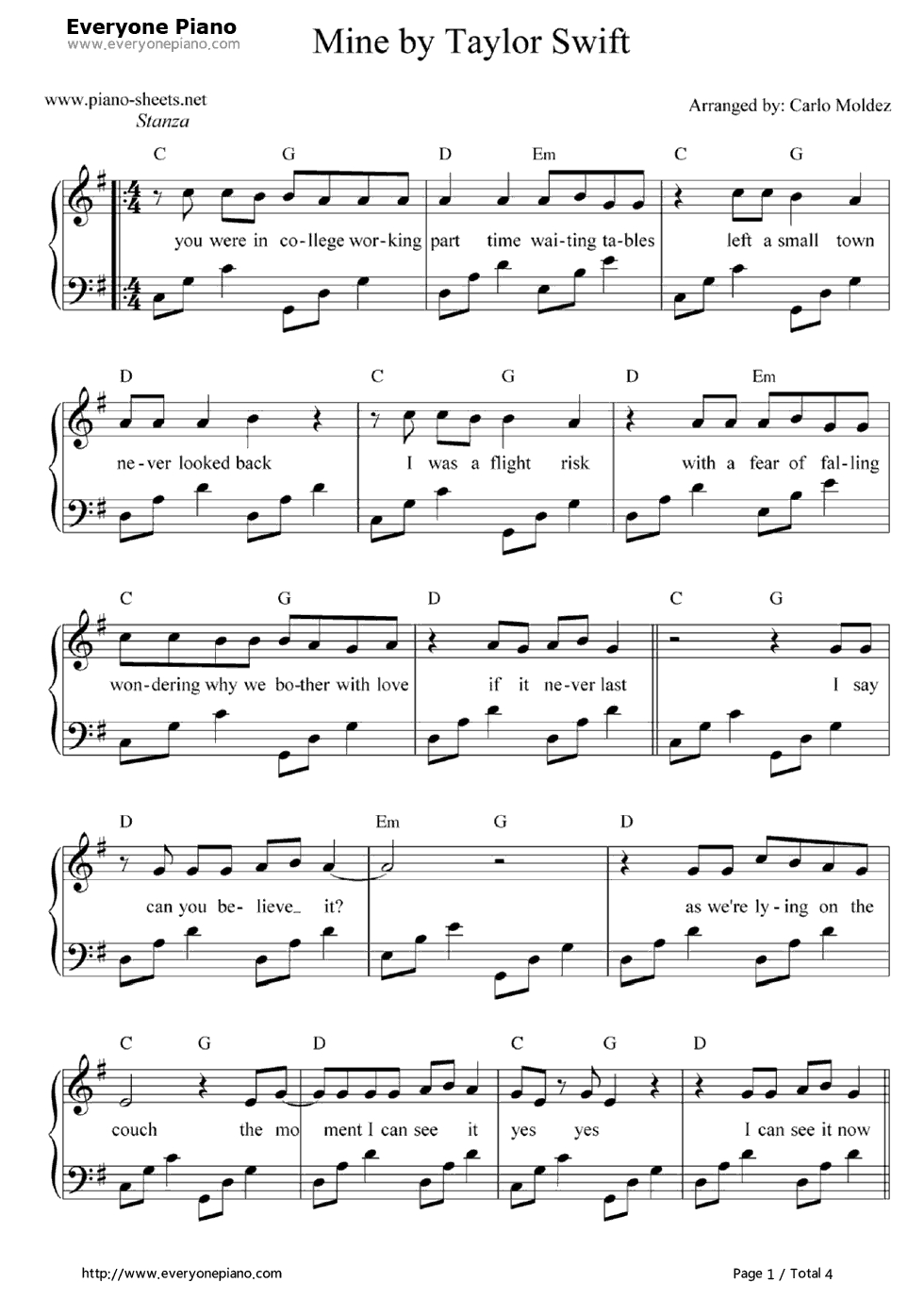 Mine-Taylor Swift Stave Preview 1 | Music | Taylor Swift Guitar - Taylor Swift Mine Piano Sheet Music Free Printable