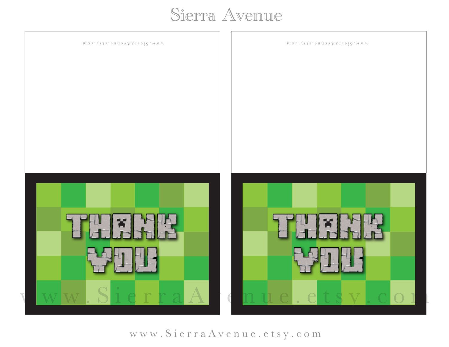 Minecraft Party Theme Foldover Thank You Notessierraavenue - Free Printable Minecraft Thank You Notes