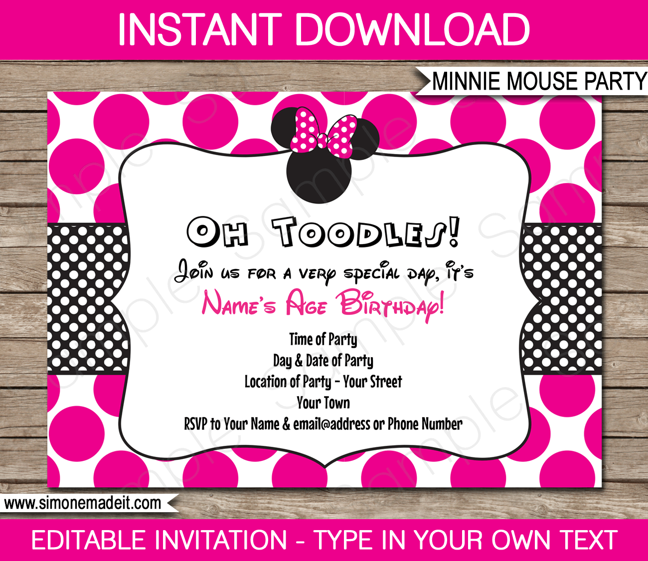 Minnie Mouse Party Invitations Template | Birthday Party - Printable Invitations Free No Download