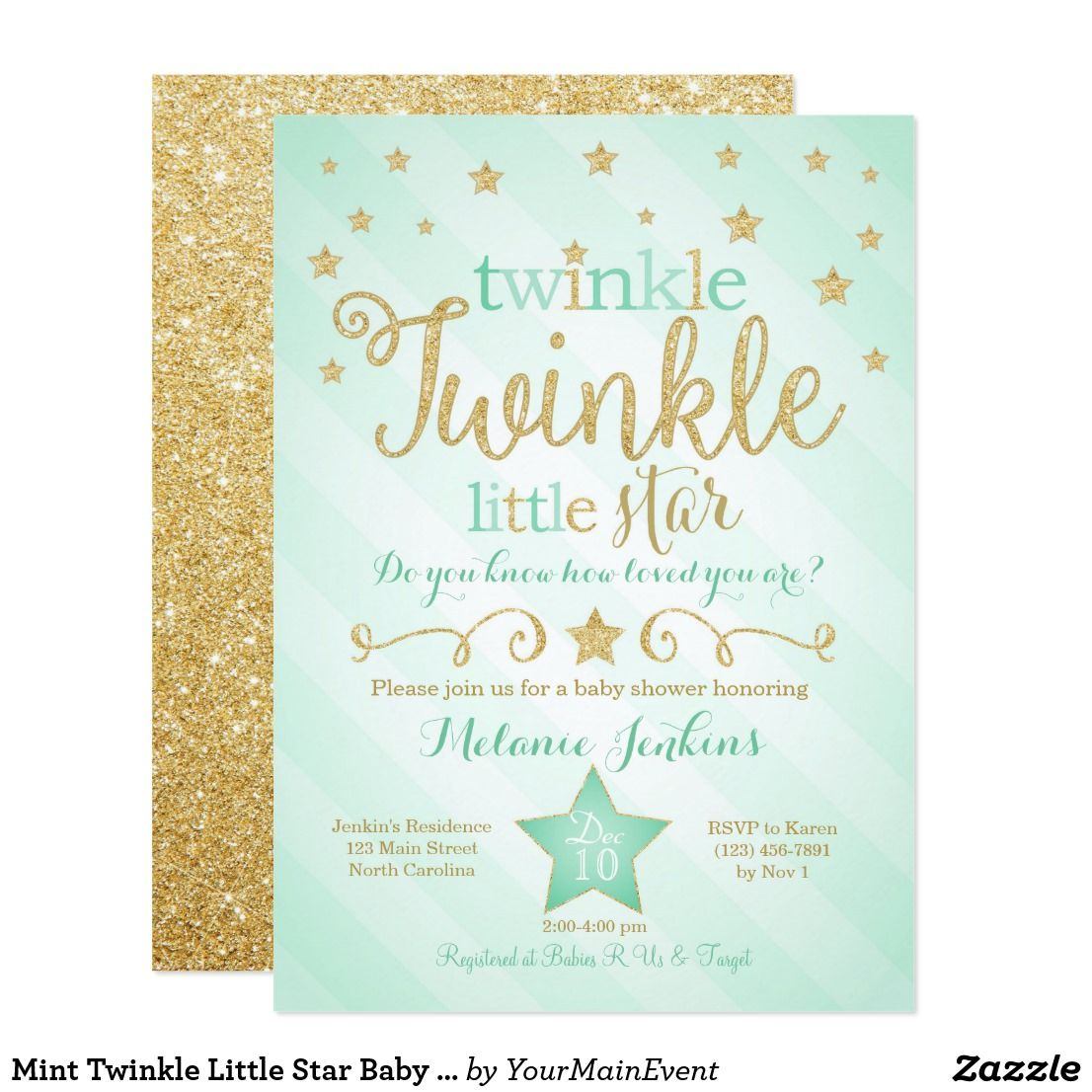 Mint Twinkle Little Star Baby Shower Invitation | Zazzle - Free Printable Twinkle Twinkle Little Star Baby Shower Invitations