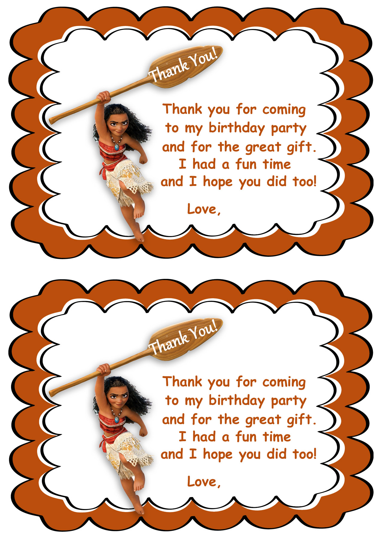 Moana Thank You Cards | Birthday Printable - Free Printable Thank You Tags For Birthdays