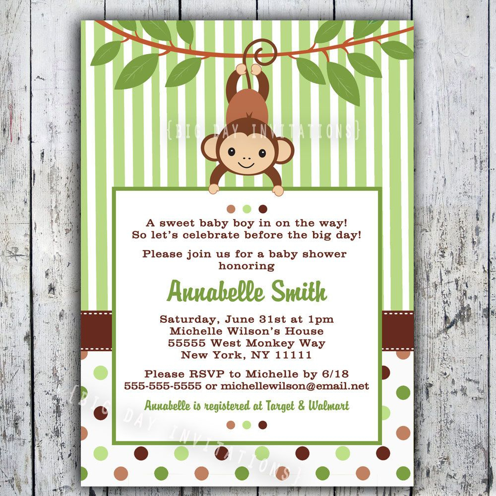 Mod Monkey Baby Shower Invitation Printable- Boy Or Girl - Birthday - Free Printable Monkey Girl Baby Shower Invitations