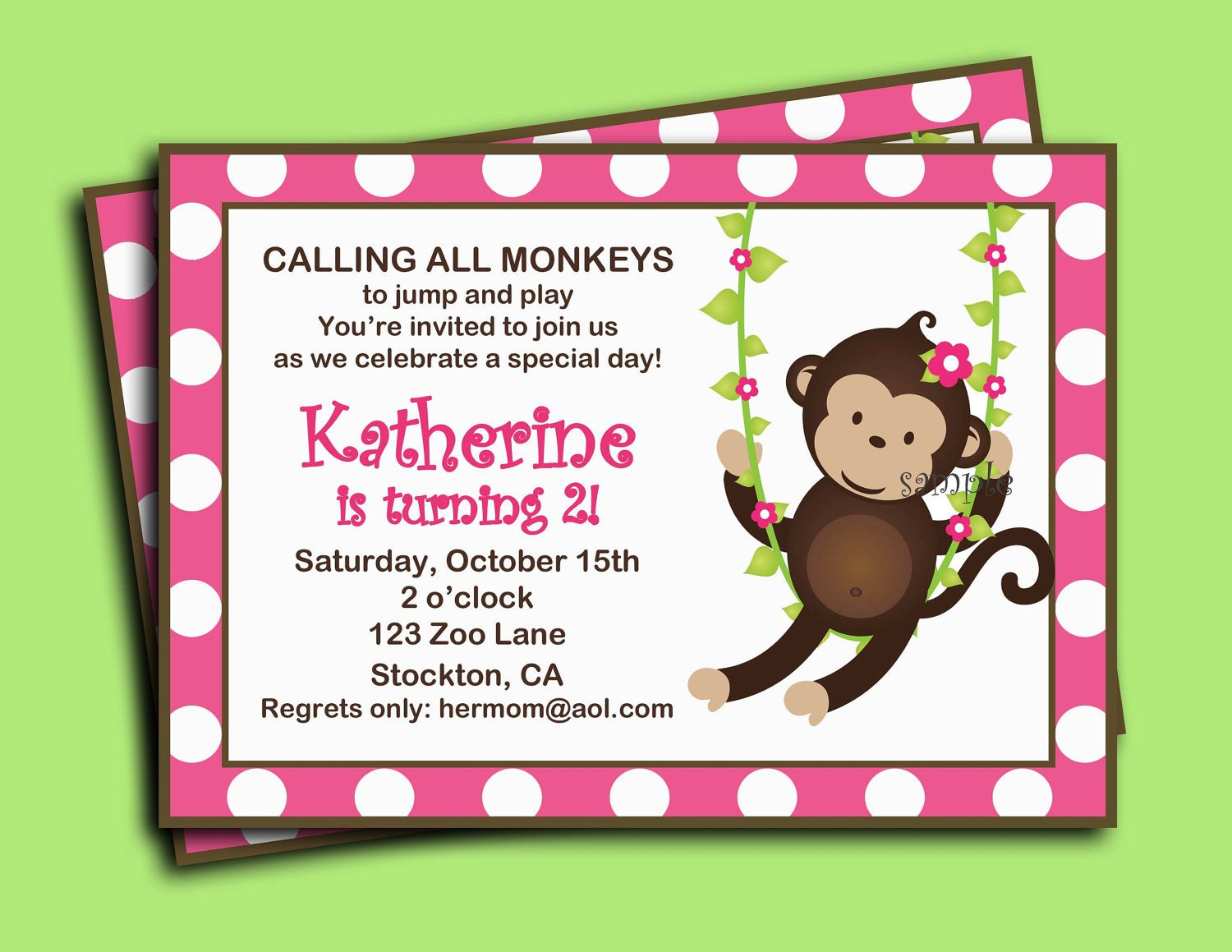 Monkey Girl Invitation Printable Or Printed With Free | Etsy - Free Printable Monkey Girl Baby Shower Invitations