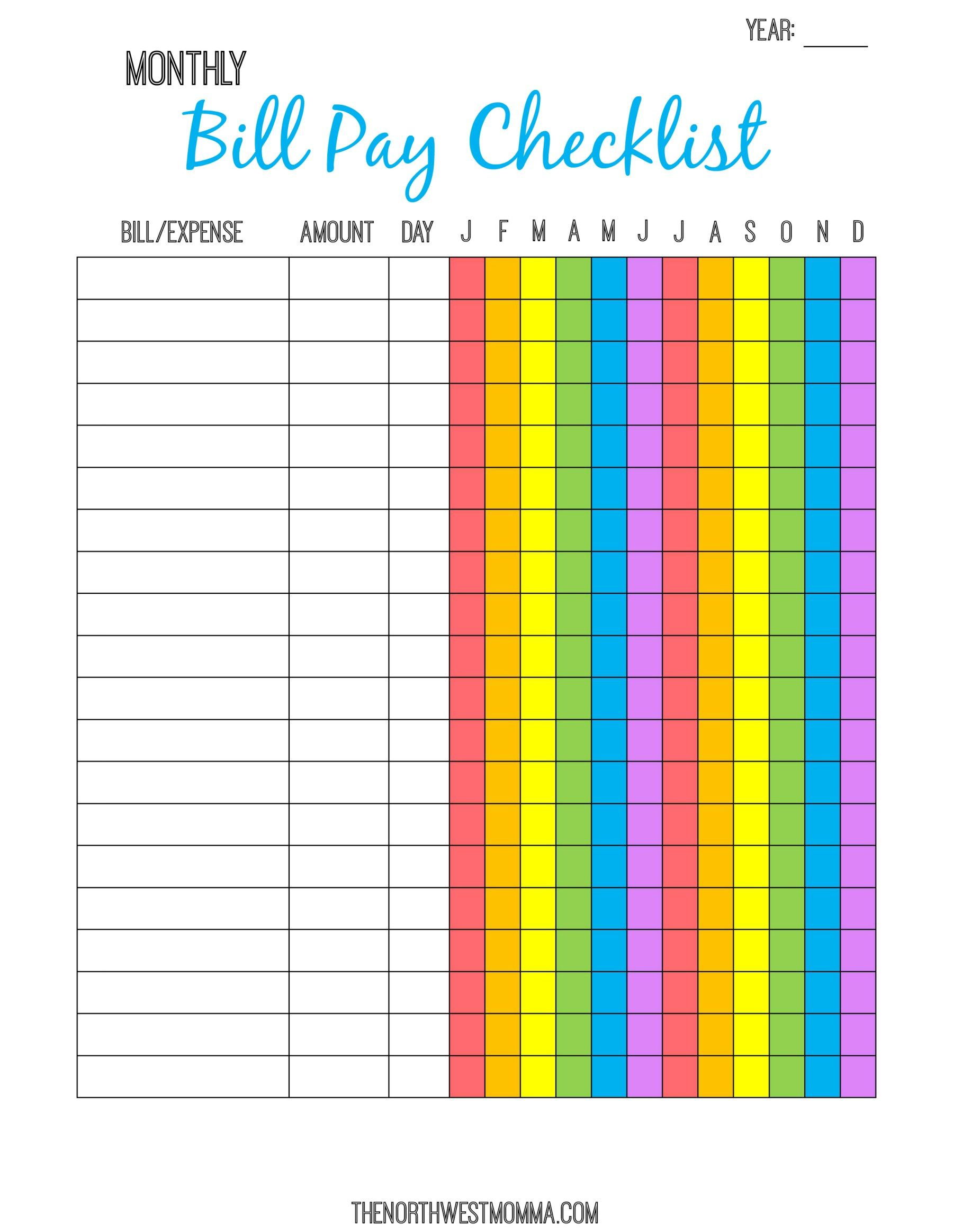 Monthly Bill Pay Checklist- Free Printable | $ Saving Money - Free Printable Bill Checklist