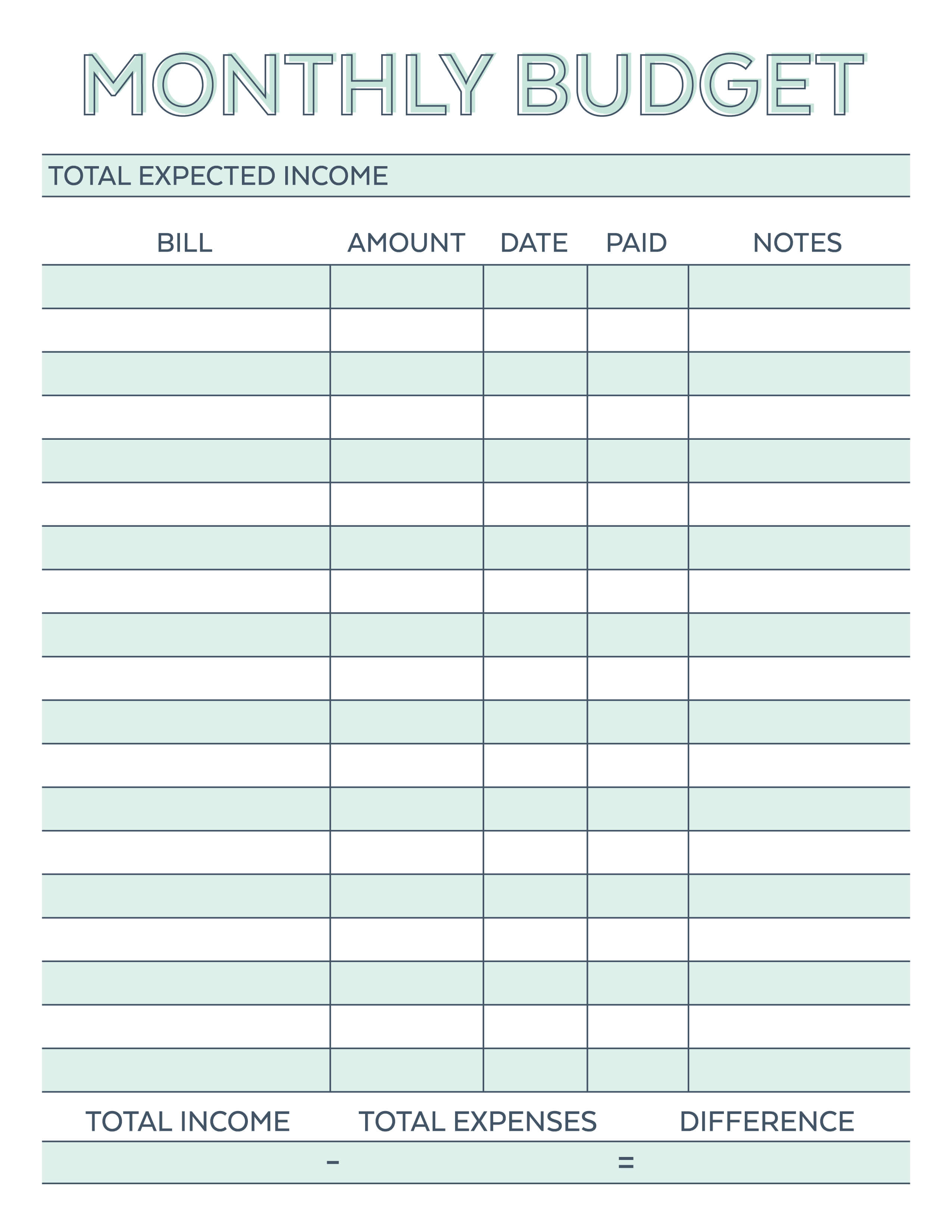 Monthly Budget Planner - Free Printable Budget Worksheet - Free Printable Home Budget Planner