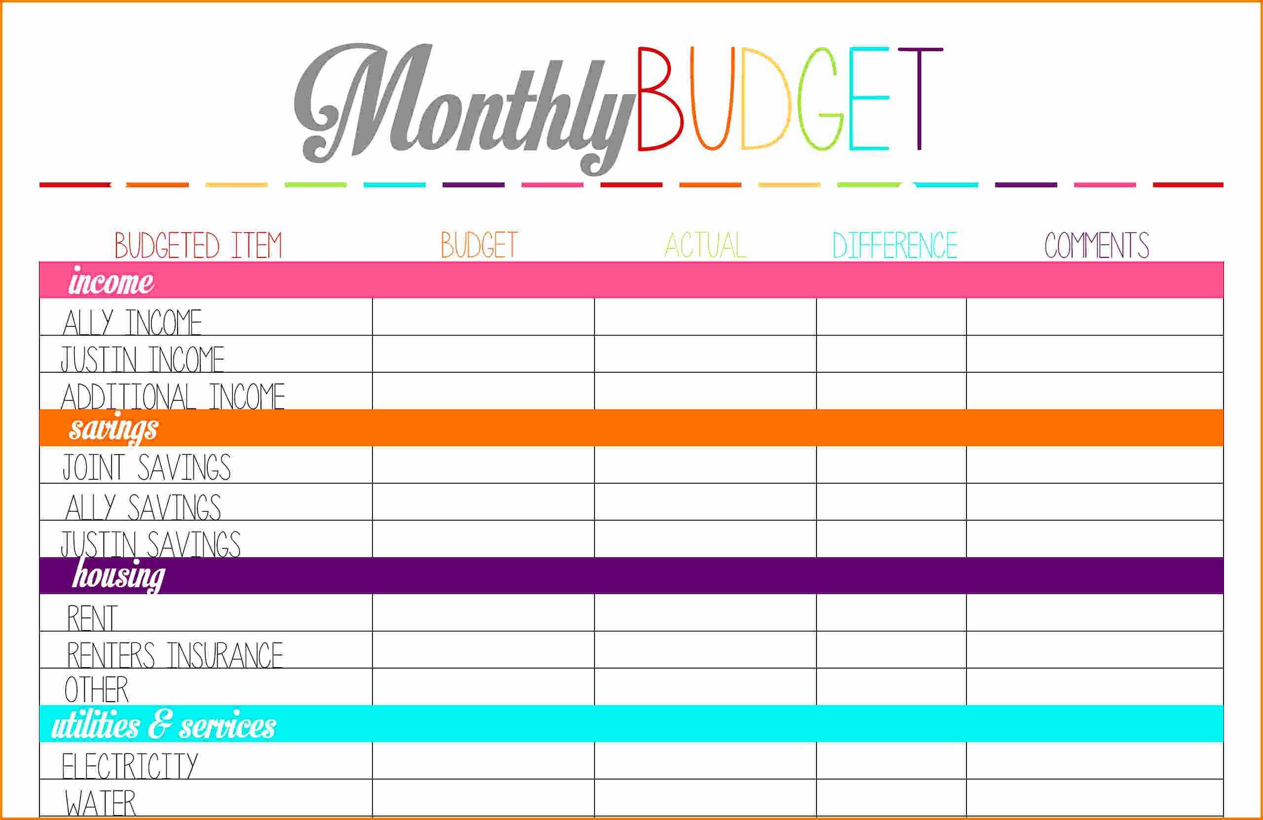 Monthly Budget Sheet Template Free With Financial Planning - Free Printable Finance Sheets