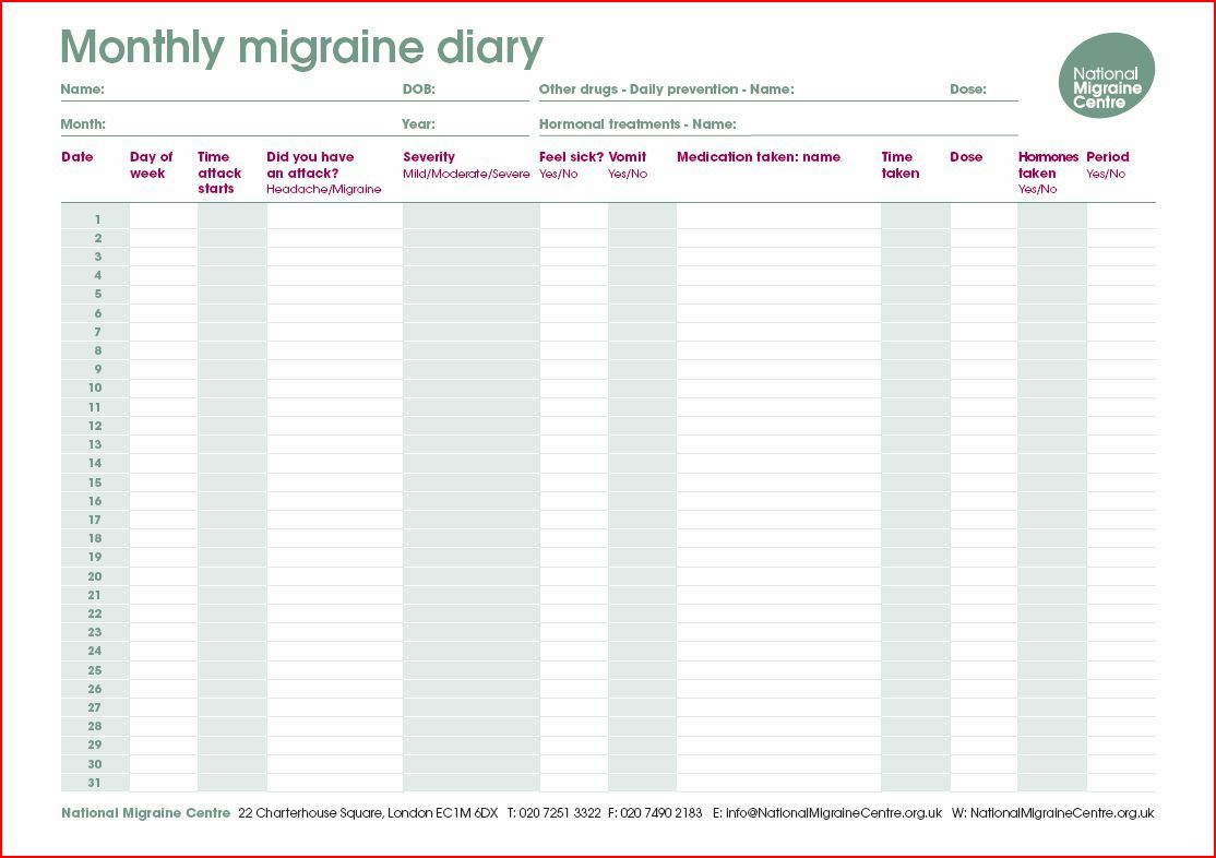 Monthly Migraine Diary | My Health | Pinterest | Migraine Diary - Free Printable Headache Diary