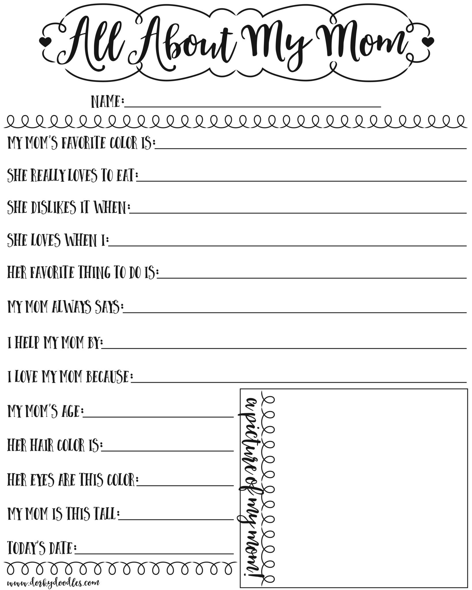 Mother S Day Quiz For Kids Free Printable – Dorky Doodles Best Ideas - Free Printable Mother&amp;amp;#039;s Day Questionnaire