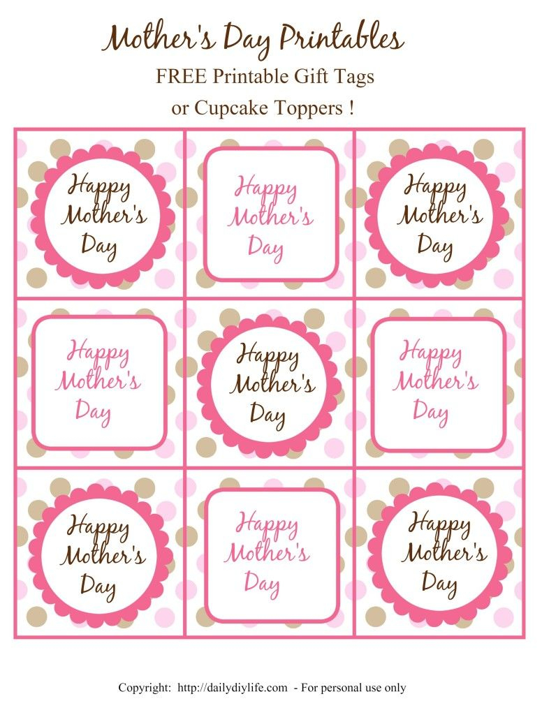 Mother&amp;#039;s Day Free Printable Gift Tags Or Cupcake Toppers | Daily Diy - Free Printable Mothers Day Cards From The Dog
