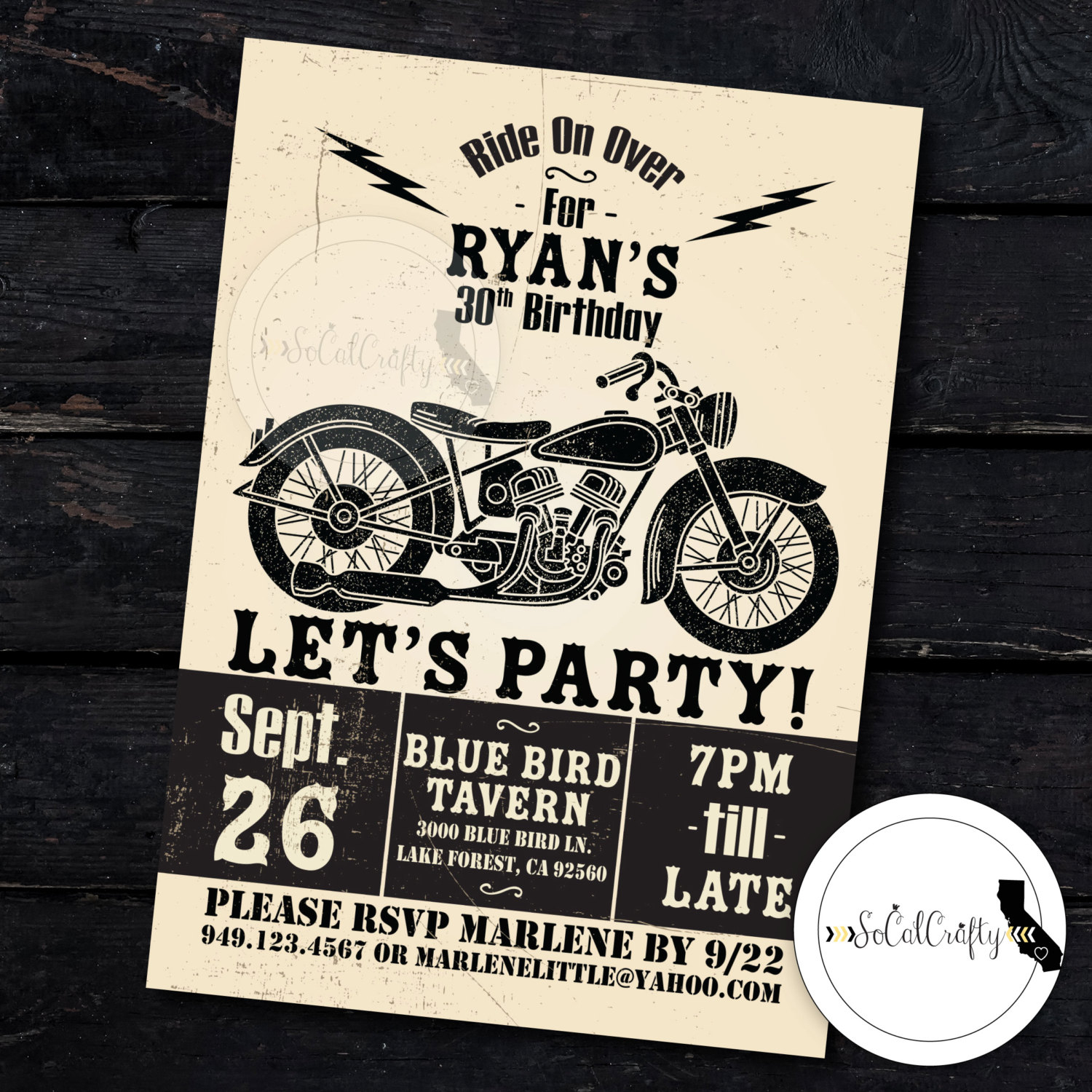 Motorcycle Birthday Party Invitation Poster Vintage | Etsy - Motorcycle Invitations Free Printable