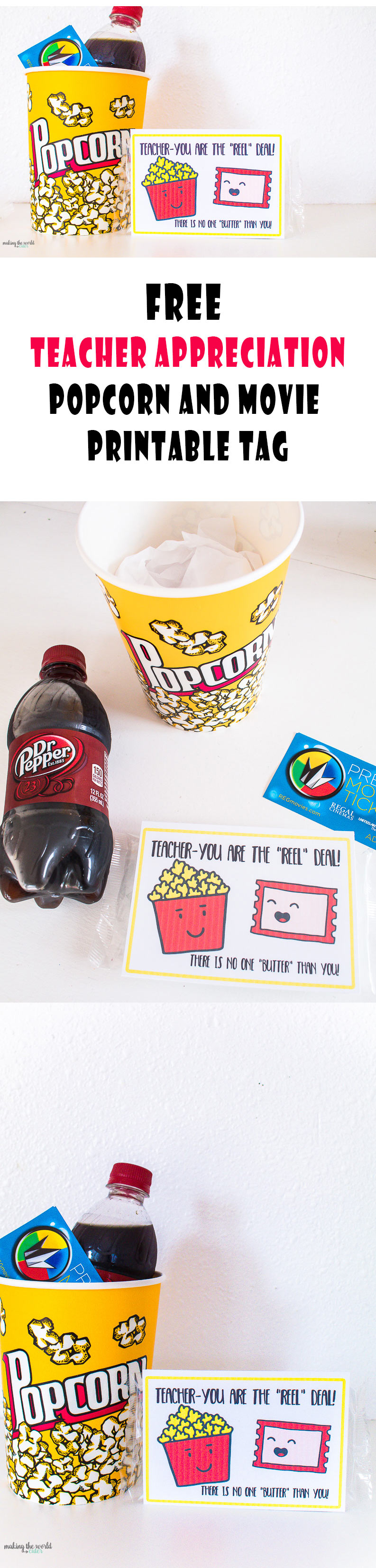 Movie Teacher Appreciation Ideas Free Printable Tag - Free Popcorn Teacher Appreciation Printable