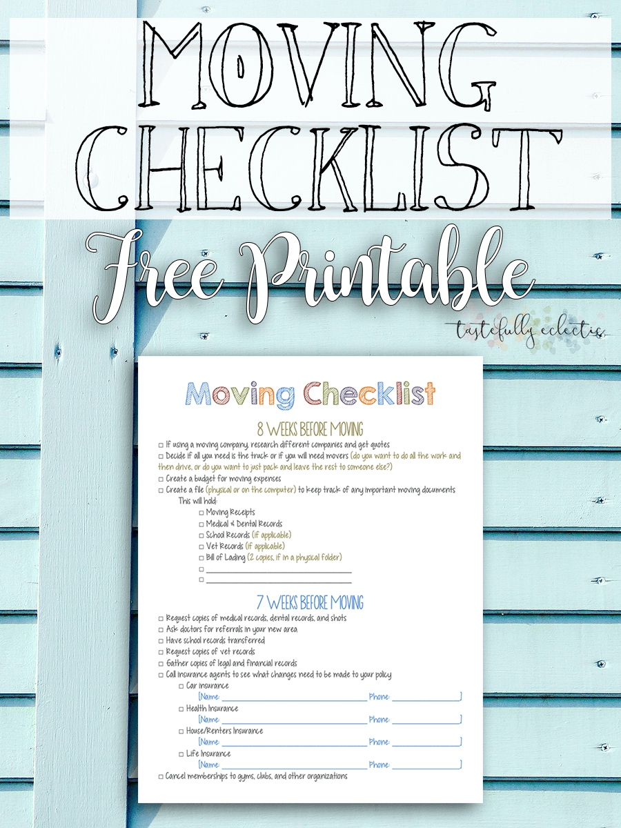 Moving Checklist { Free Printable } - Tastefully Eclectic - Free Printable Moving Checklist And Planner