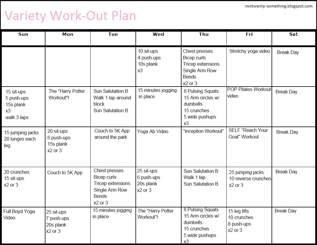 Mrs. Twenty-Something: A Workout Plan With Substance - Free Printable Gym Workout Plans