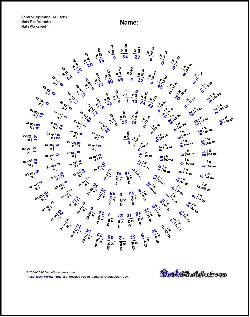 Multiplication Worksheets For Spiral Multiplication (All Facts - Free Printable Math Worksheets Multiplication Facts