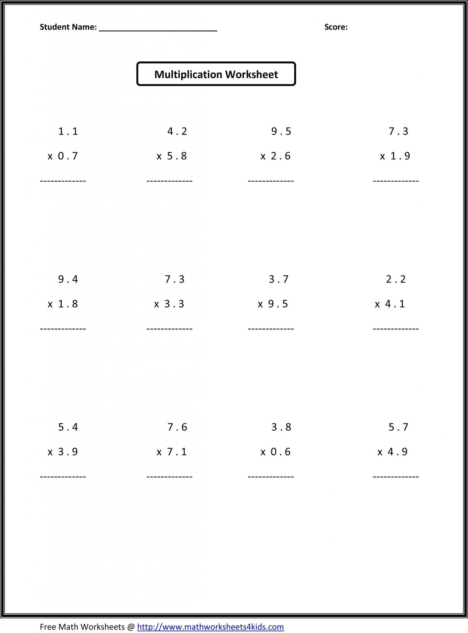 Multiplying Decimals Worksheets 6Th Grade - Briefencounters - Multiplying Decimals Free Printable Worksheets