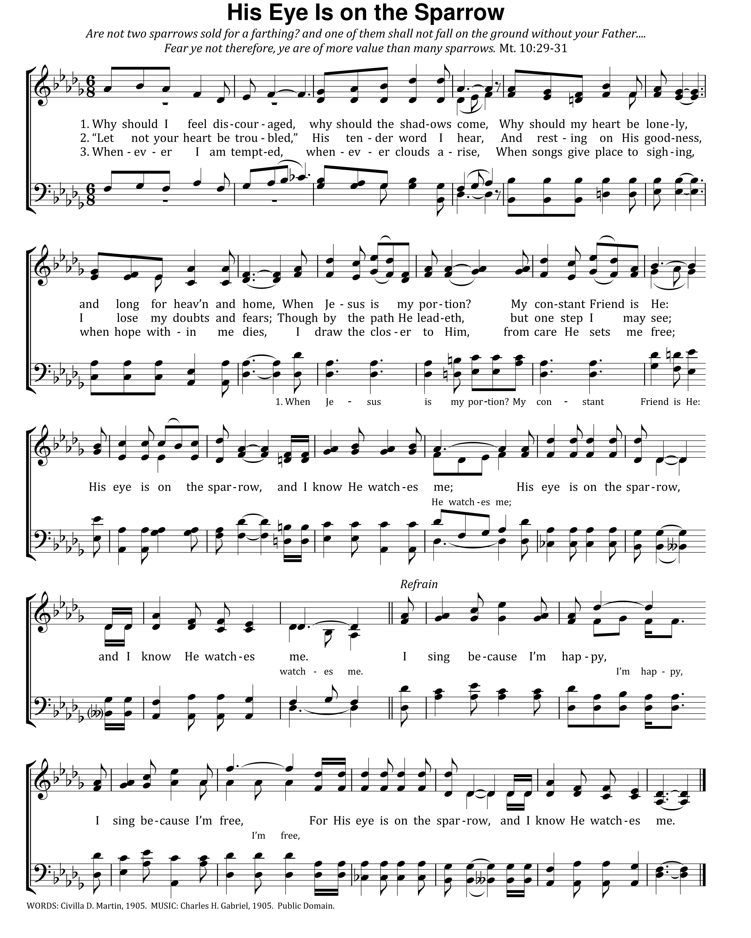 Music: His Eye Is On The Sparrow – The Gospel Home - Free Printable Gospel Sheet Music For Piano
