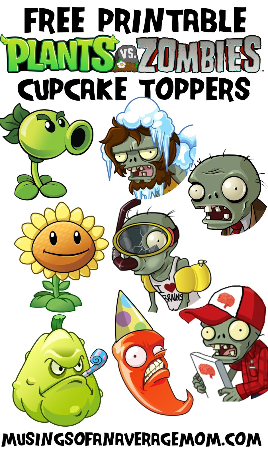 Musings Of An Average Mom: Plants Vs. Zombies Cupcake Toppers - Plants Vs Zombies Free Printable Invitations