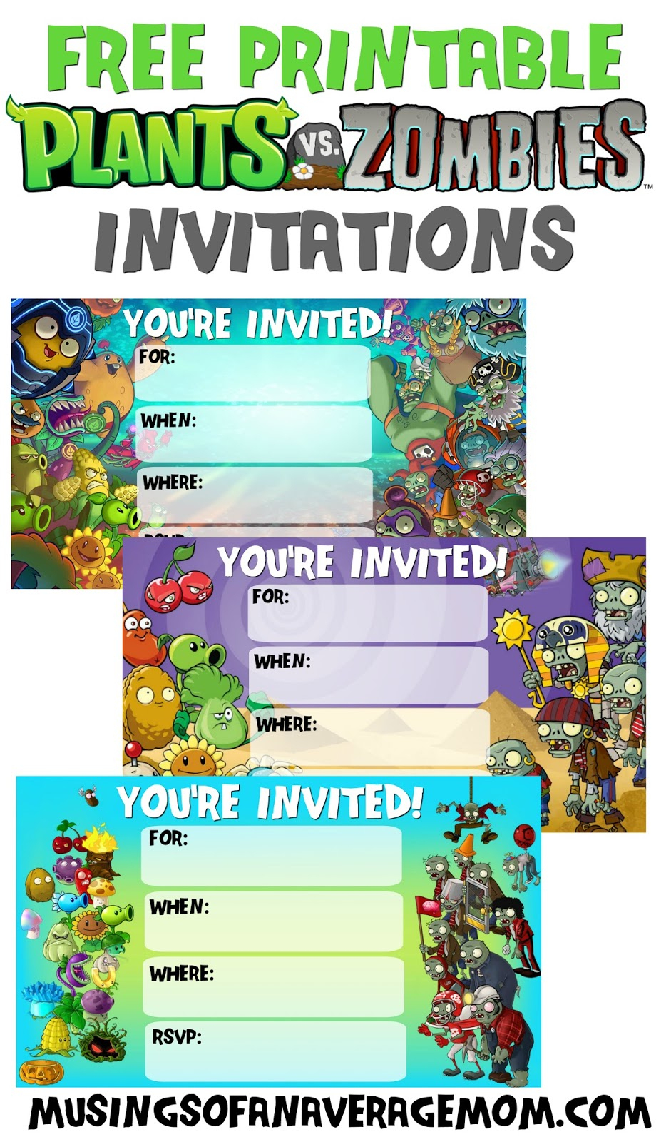 Musings Of An Average Mom: Plants Vs. Zombies Invitations - Plants Vs Zombies Free Printable Invitations