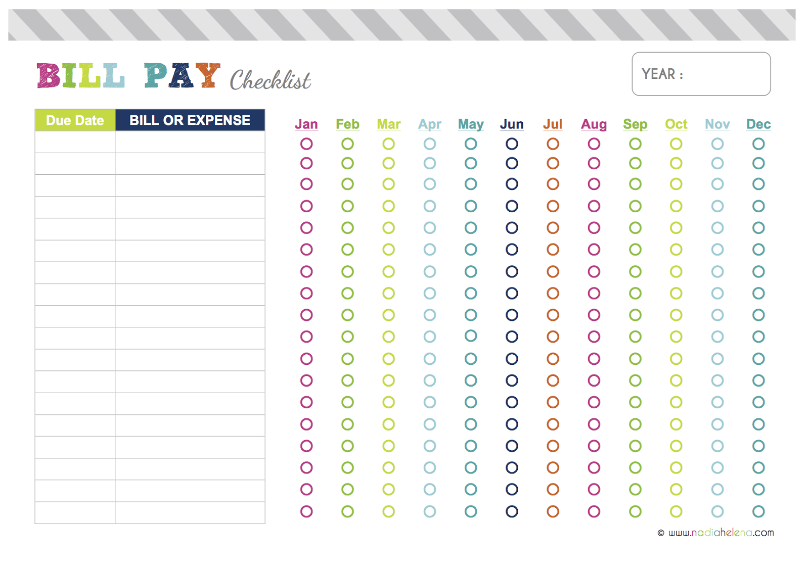 Nadia Helena: Freebie: Bill Payment Checklist | Planner Printables - Free Printable Bill Checklist