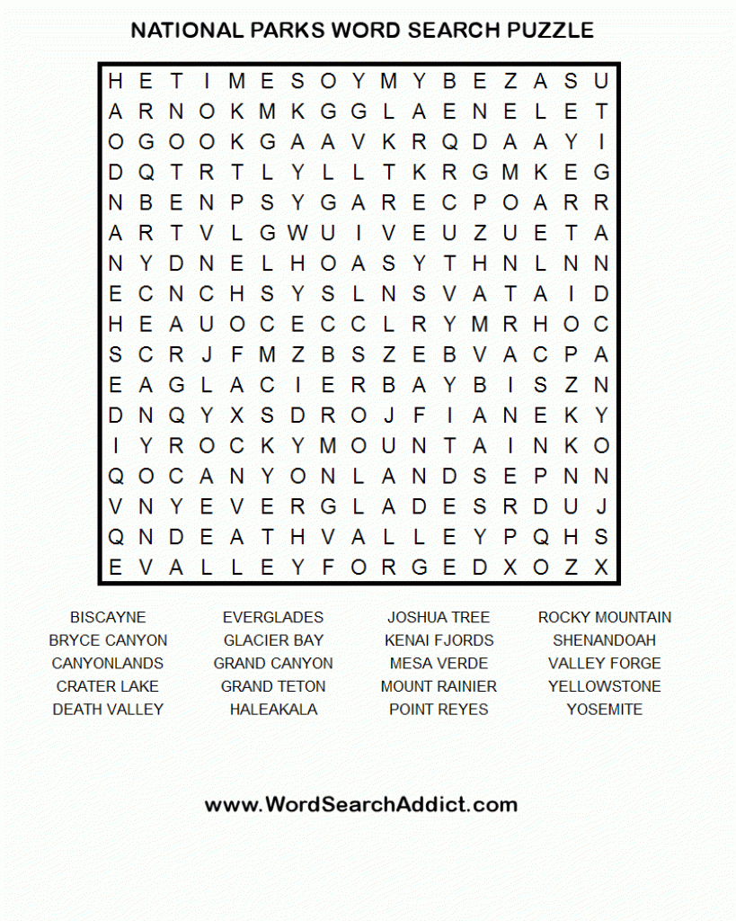 National Parks Printable Word Search Puzzle Intended For Free - Free Large Printable Word Searches