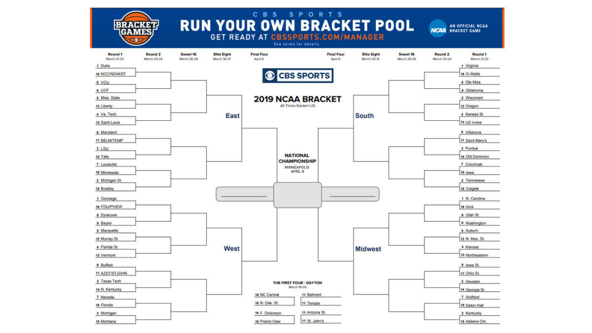 Ncaa Bracket 2019: Printable March Madness Bracket, Tournament Seeds - Free Printable Brackets Ncaa Basketball