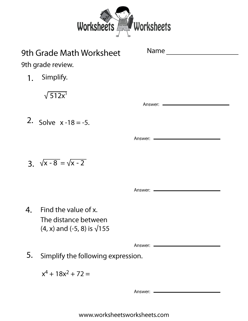 Ninth Grade Math Practice Worksheet Printable | Teaching | Pinterest - 9Th Grade English Worksheets Free Printable