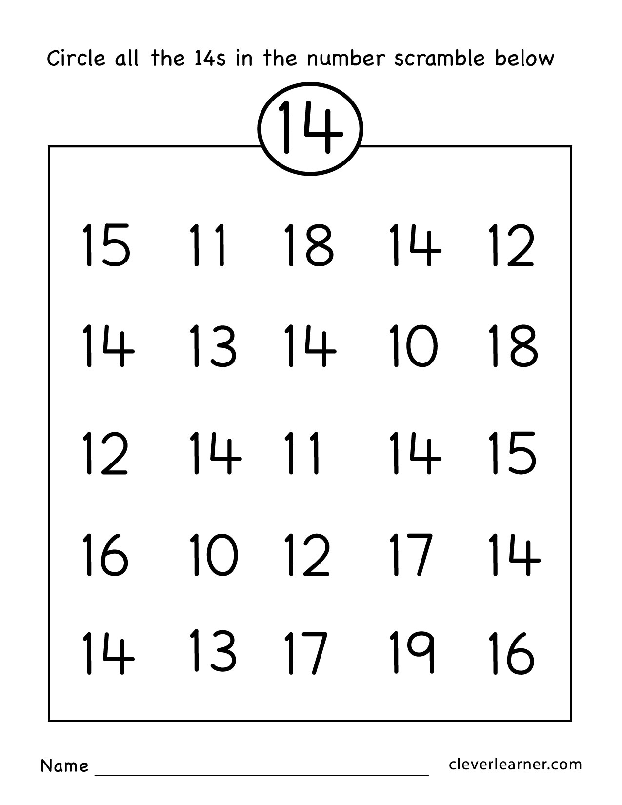 Number 14 Writing, Counting And Identification Printable Worksheets - Free Printable Number Worksheets For Kindergarten