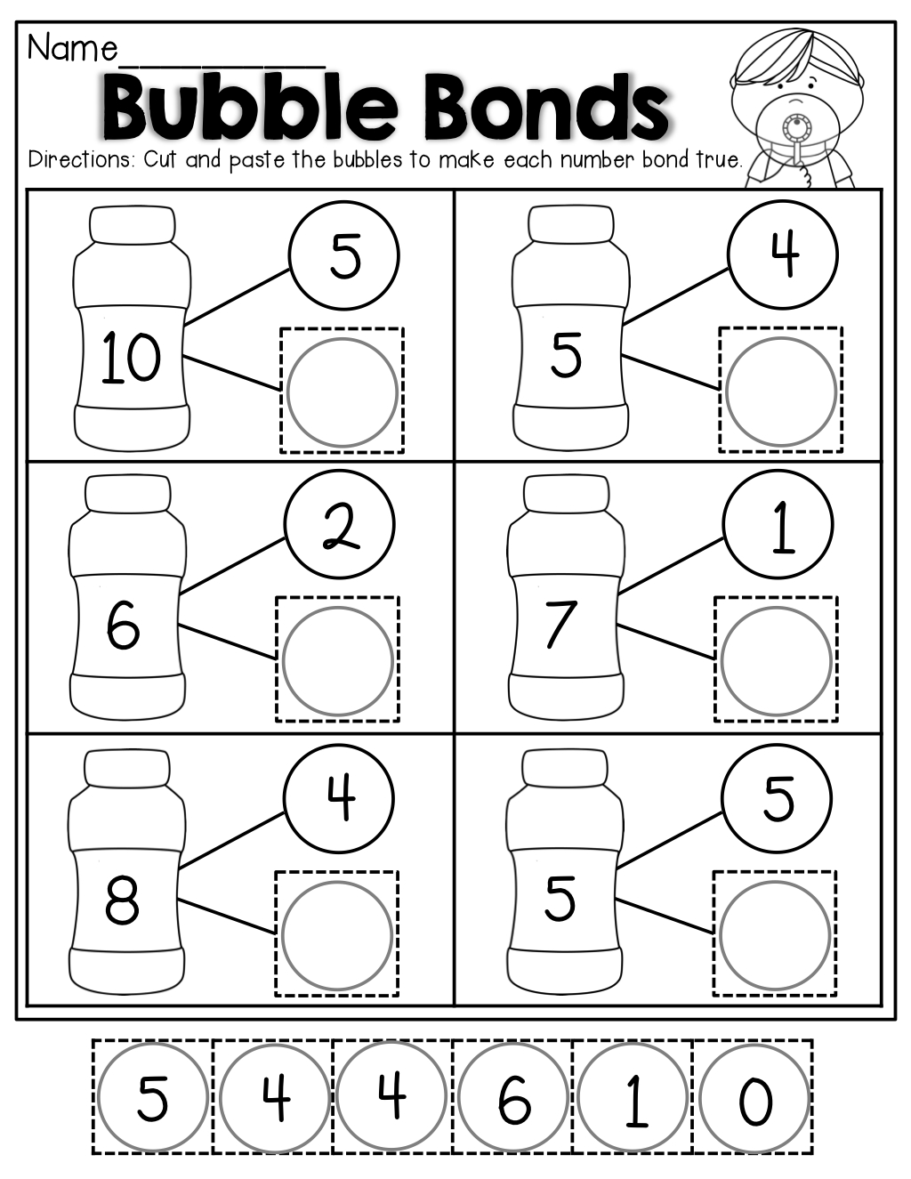 Number Bubble Bonds (Cut And Paste) | Kindergarten Activities - Free Printable Number Bonds Worksheets For Kindergarten