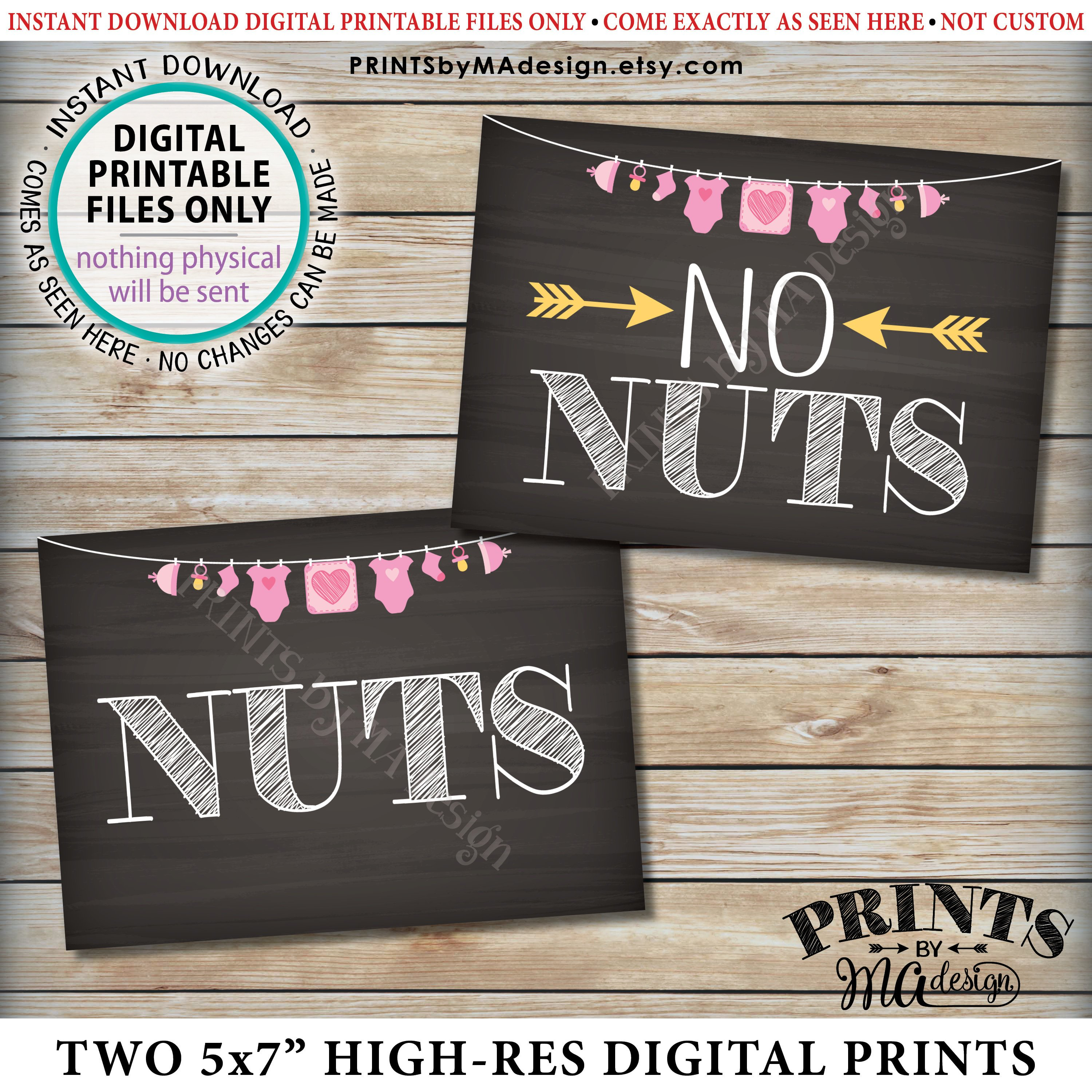 Nuts And No Nuts Signs, Food Allergy Baby Shower Sign, Nut Free - Printable Nut Free Signs