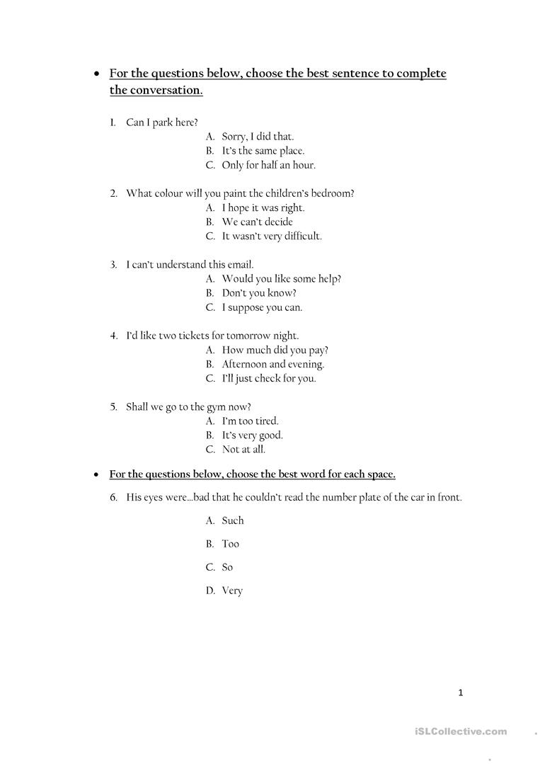Official Cambridge Placement Test Worksheet - Free Esl Printable - Free Esl Assessment Test Printable