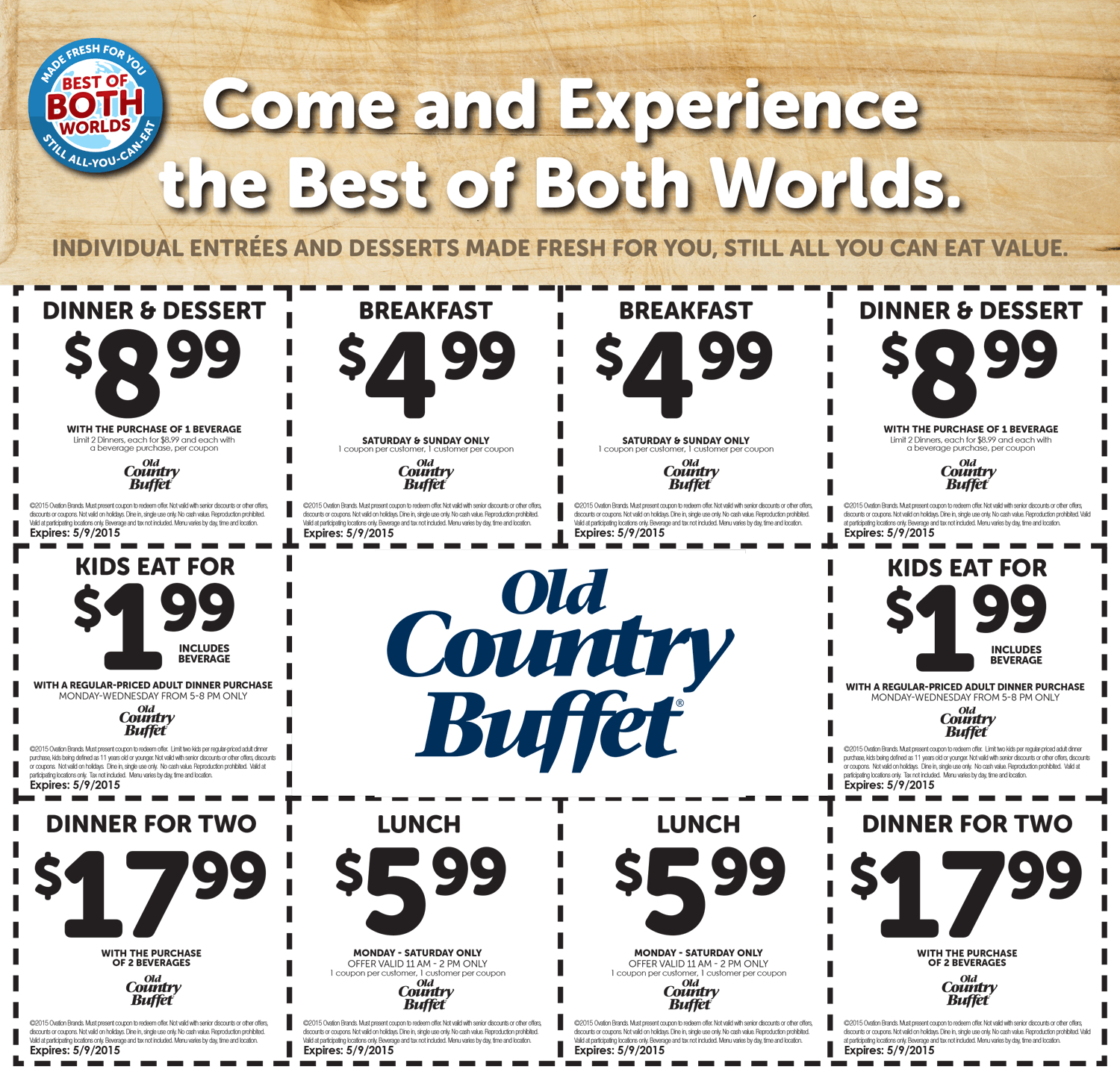 Old Country Buffet Coupons - $2 Kids, $5 Breakfast, $6 Lunch &amp;amp; More - Old Country Buffet Printable Coupons Buy One Get One Free