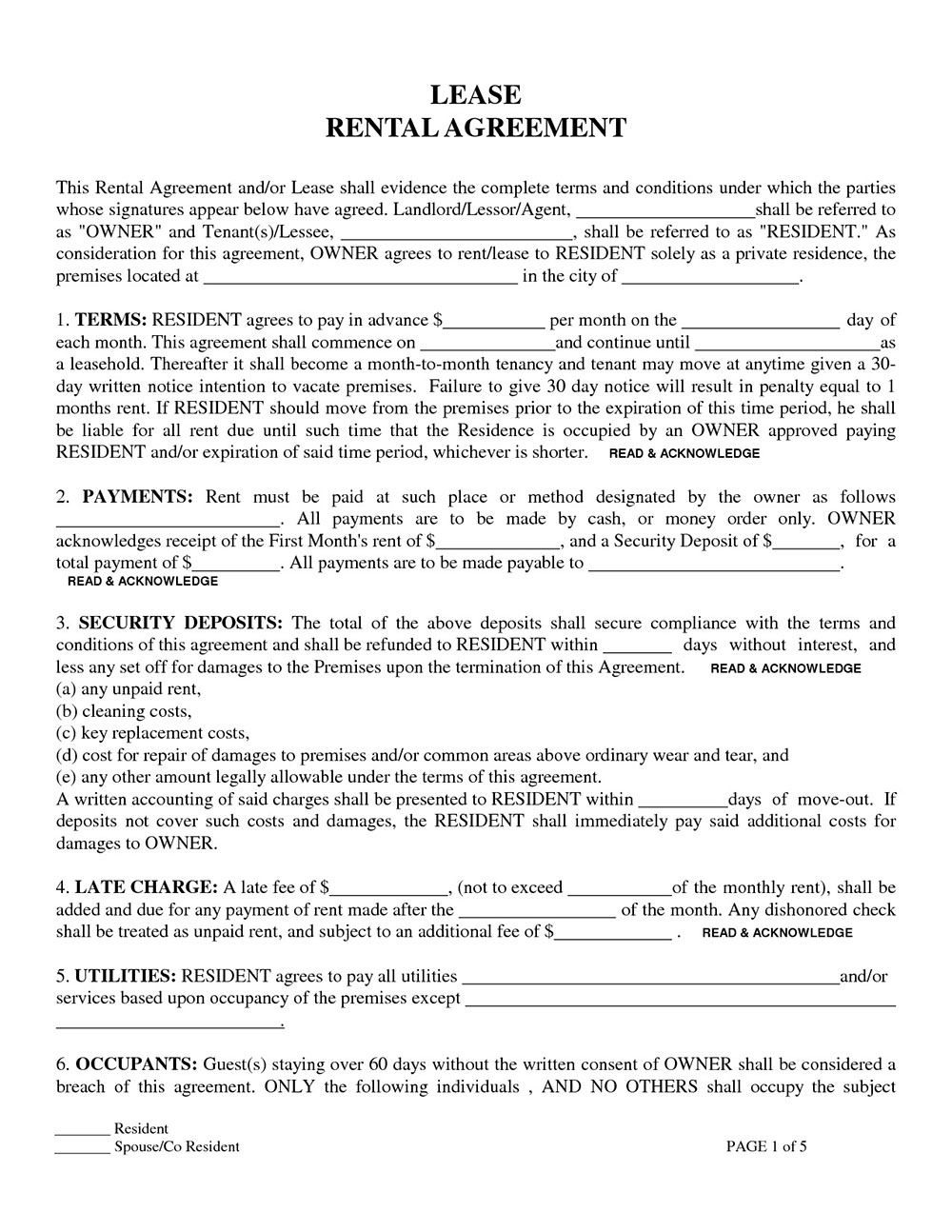 Online Samples Rental Agreements 650*841 - Free California Rental - Free Printable Lease Agreement Forms