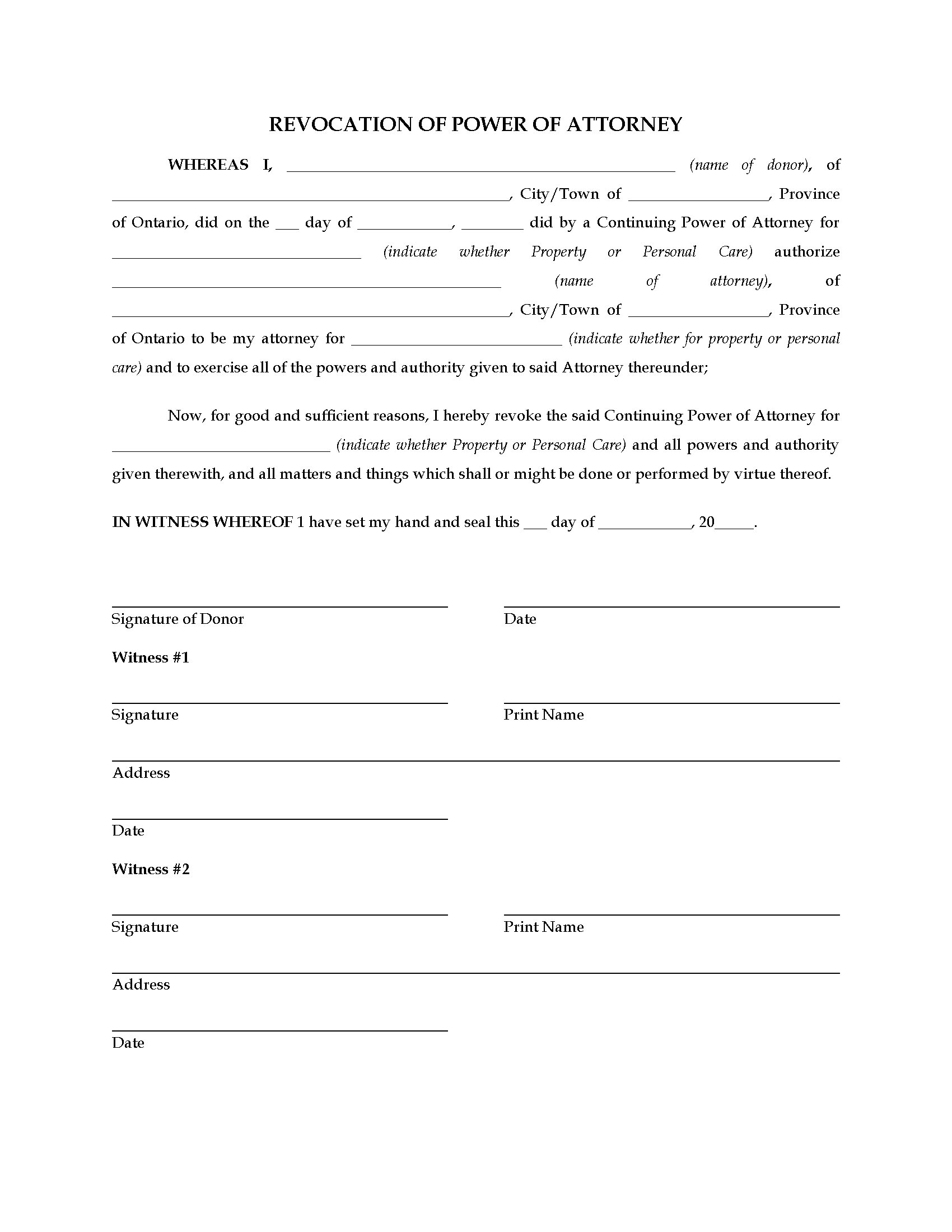 Ontario Revocation Of Power Of Attorney | Legal Forms And Business - Free Printable Revocation Of Power Of Attorney Form