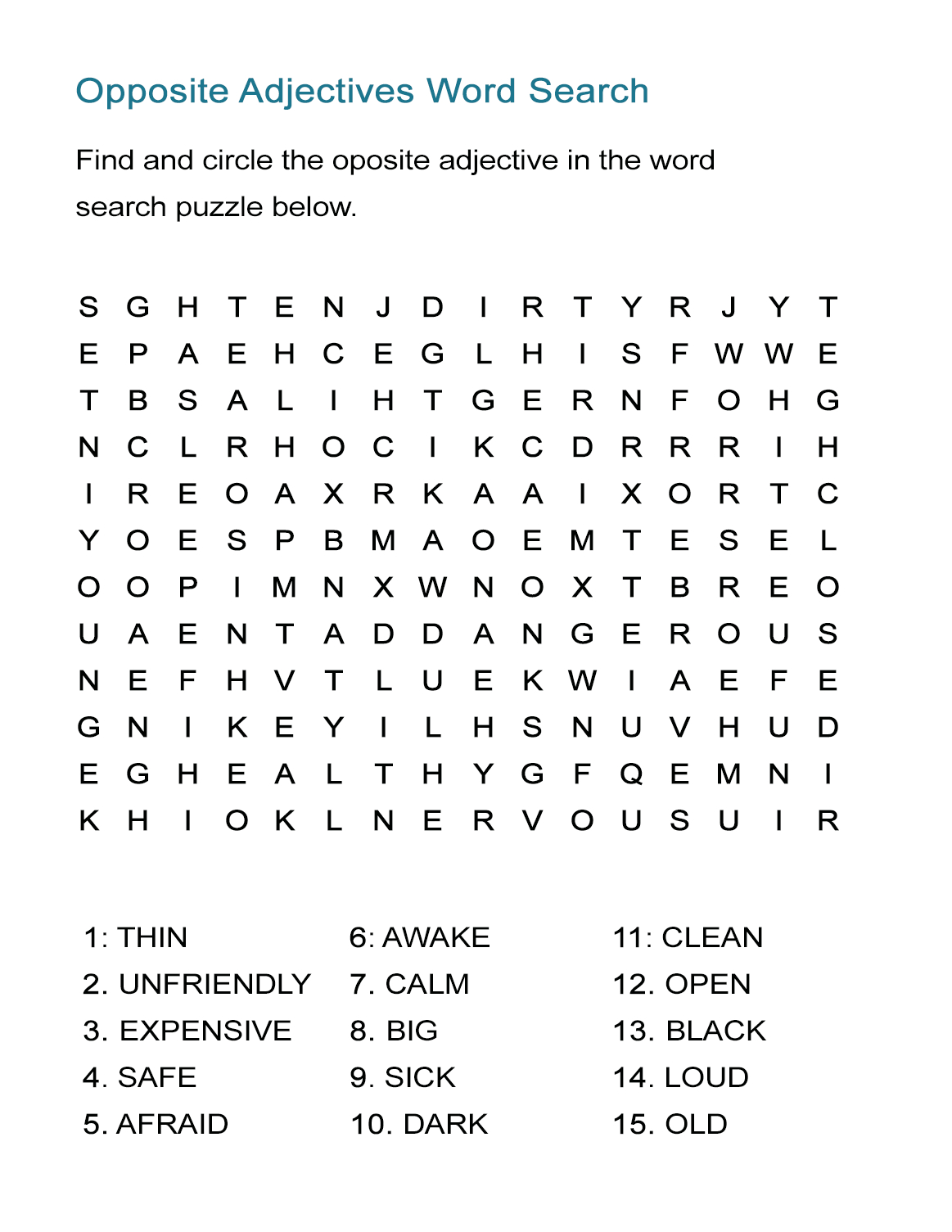 Opposite Adjectives Word Search Puzzle - All Esl - Free Printable Wwe Word Search