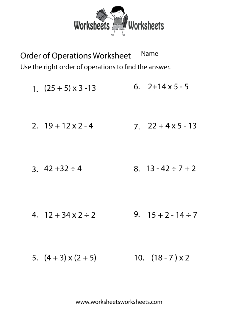 Order Of Operations Worksheet | Order Of Operations Worksheets - Free Printable 7Th Grade Vocabulary Worksheets