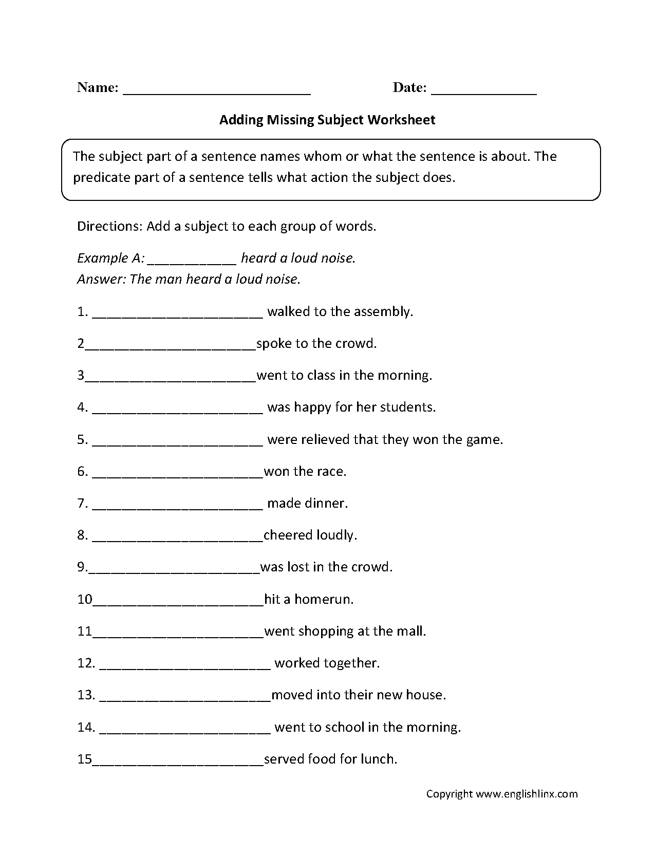 Parts Of A Sentence Worksheets | Subject And Predicate Worksheets - Free Printable Subject Predicate Worksheets 2Nd Grade