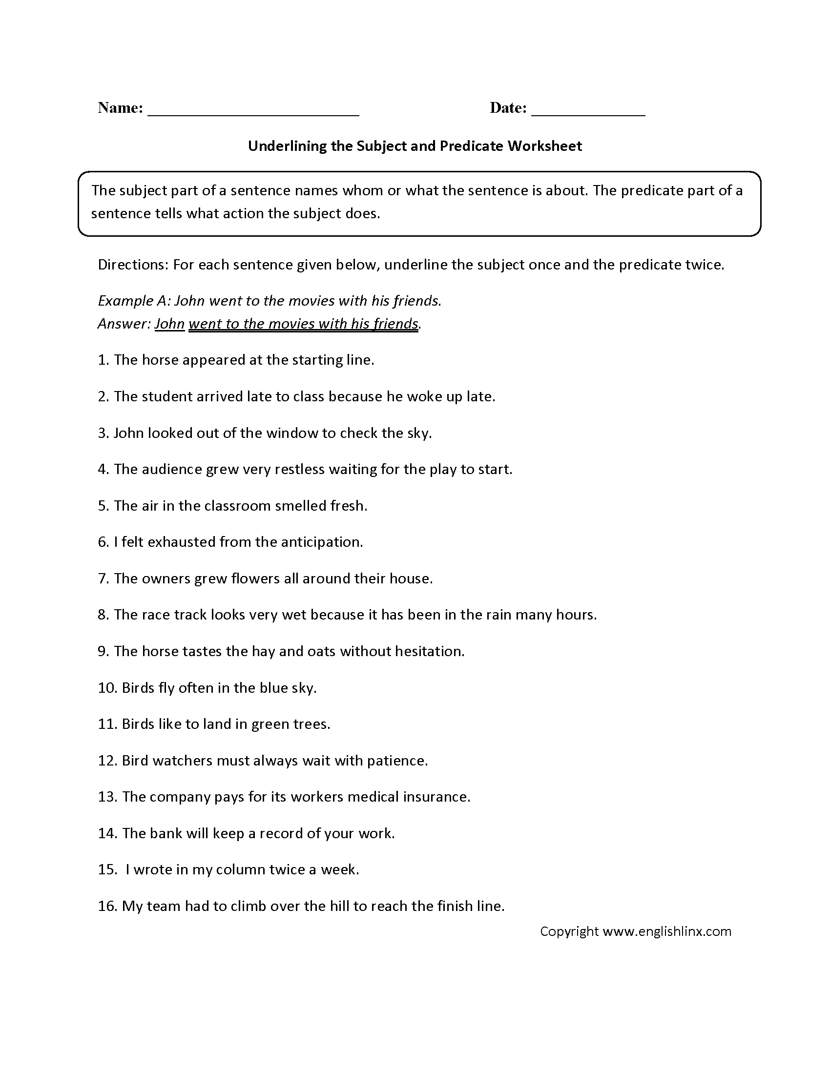 Parts Of A Sentence Worksheets | Subject And Predicate Worksheets - Free Printable Subject Predicate Worksheets 2Nd Grade