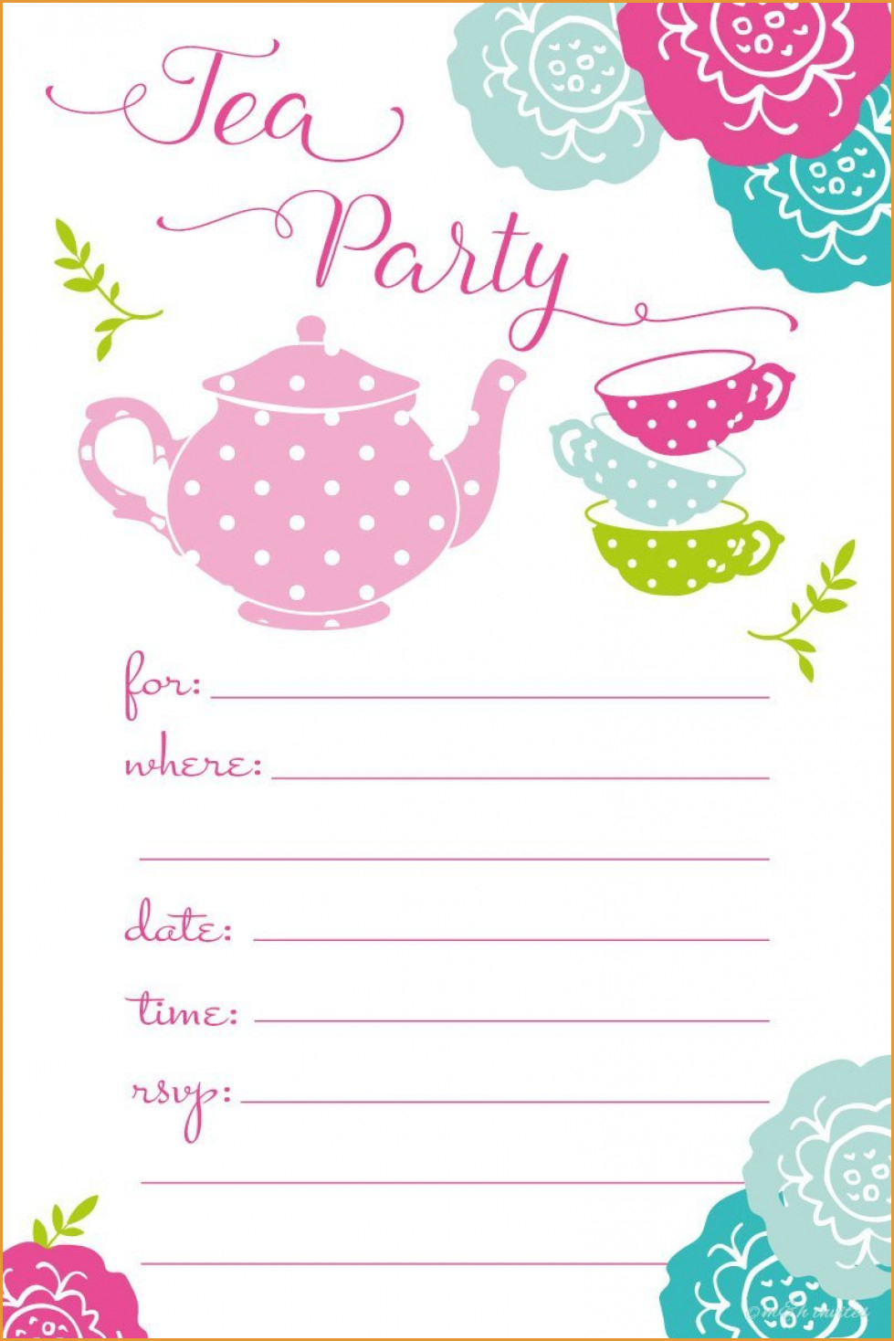 Party Invitations: Tea Party Invitations Adult Tea Party Invitations - Free Printable Polka Dot Birthday Party Invitations