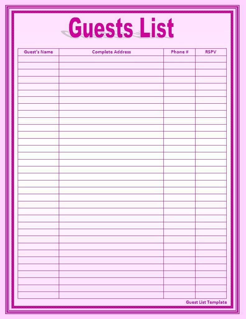 Party Planning Spreadsheet Template New Guest List Free Documents - Free Printable Birthday Guest List