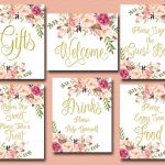 Peach Floral Baby Shower Table Signs Set Of 6 Gold Boho Baby | Etsy   Free Printable Baby Shower Table Signs