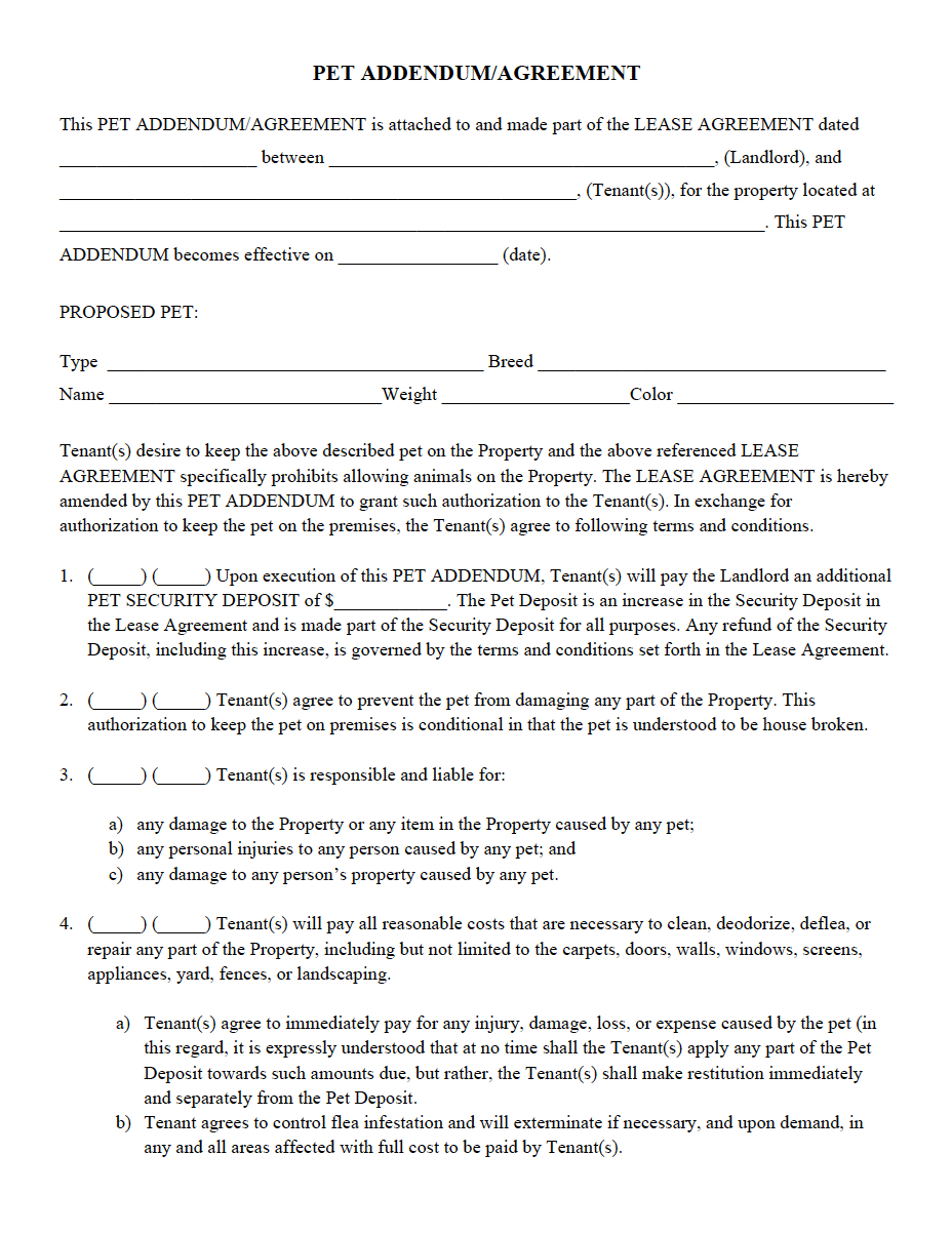 Pet Addendum/agreement Pdf | Property Management Forms In 2019 - Free Printable Pet Addendum