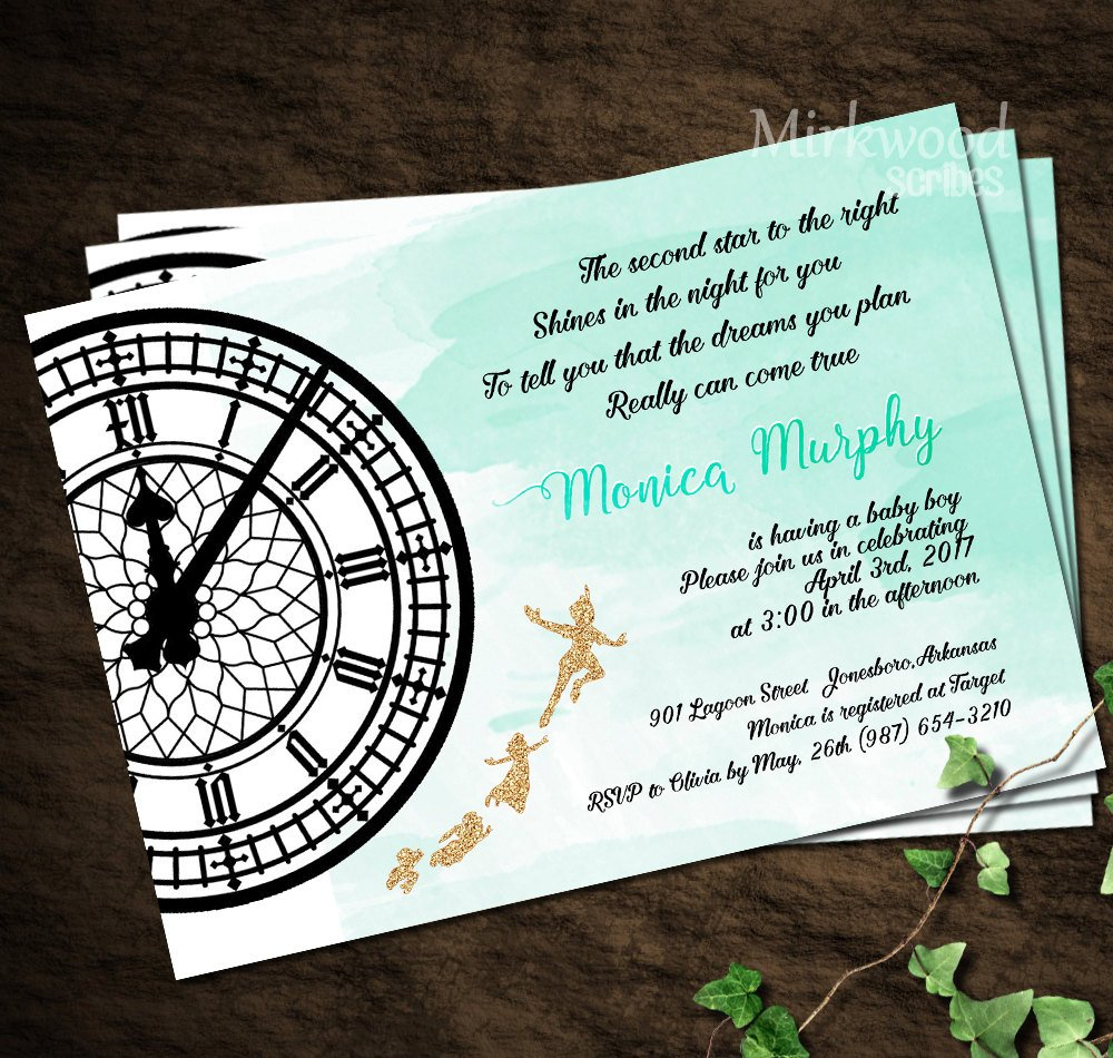 Peter Pan Baby Shower Invitation Neverland Baby Shower | Etsy - Free Printable Tinkerbell Baby Shower Invitations