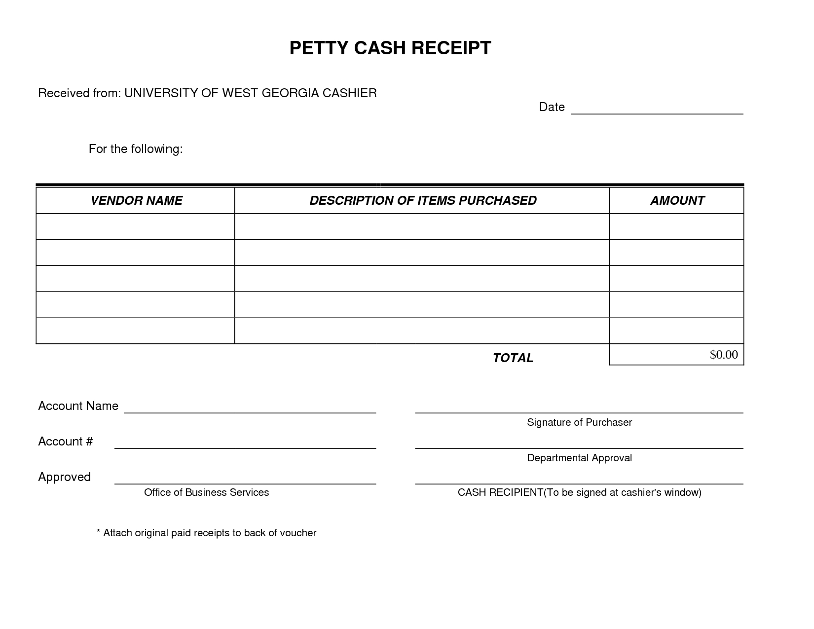 Petty Cash Receipt Form Template Very Simple And Easy To Print. I - Free Printable Petty Cash Voucher